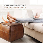 Leather Ottoman, Handmade Stuffed Square Ottoman, Genuine Leather Pouf - Image 5