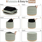 Round Storage Ottoman with Tray Lid, Folding Chenille Fabric Footrest with - Image 7