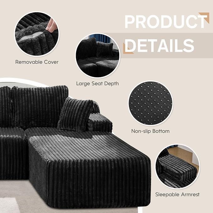 Modular Sectional Sofa Couches L-Shape Couch 3 Seat Modular Sofa Memory Foam - Image 6