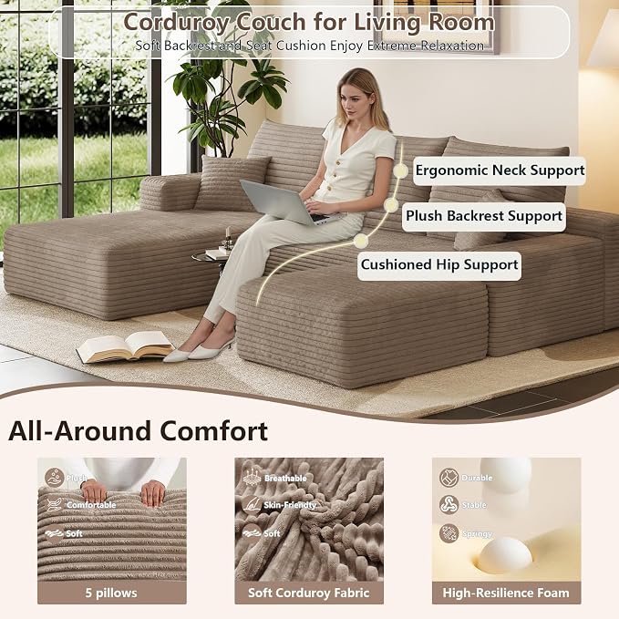 95" Cloud Sectional Couch U-Shaped Chaise - Image 3