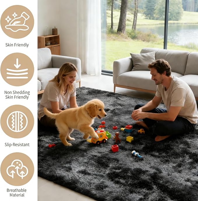 8x10 Area Rug Fluffy Shaggy Ultra Soft Faux Fur Non-Slip Machine Washable Carpet - Image 5