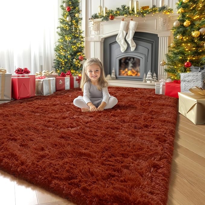 Amdrebio Terracotta Furry Small Area Rug 3x5 - Image 8