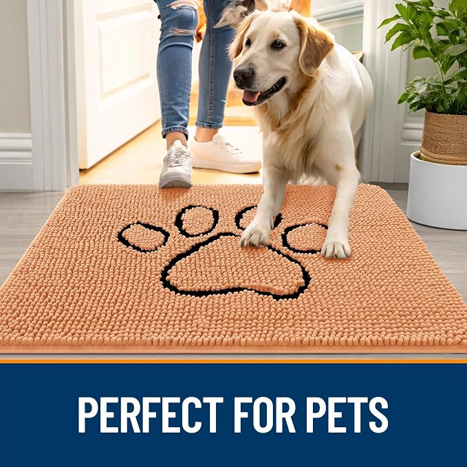 OLANLY Dog Door Mat for Muddy Paws 48x30, Paw Print Design Chenille Mud Mat | - Image 6