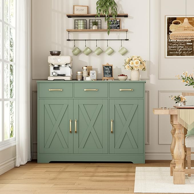 HOSTACK Modern Farmhouse Buffet Sideboard Cabinet, Barn Doors Storage Cabinet - Image 2
