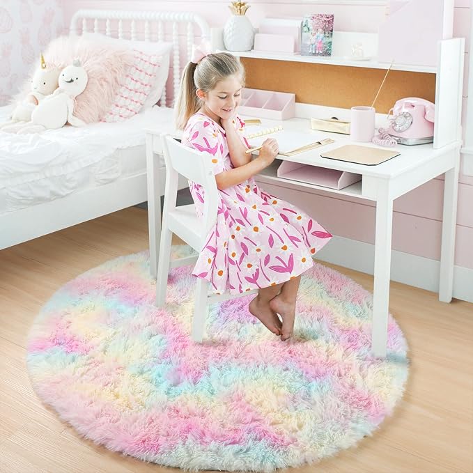 Amdrebio Rainbow Unicorn Pastel Circle Round Rug 4Ft - Image 7
