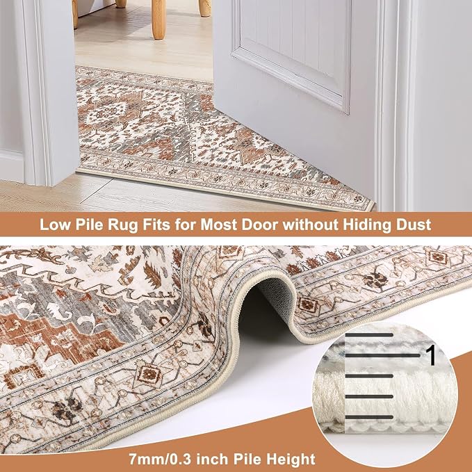 Yamaziot Washable Runner Rug, 2x6 Non-Slip Boho Vintage Hallway Kitchen Rug | - Image 4