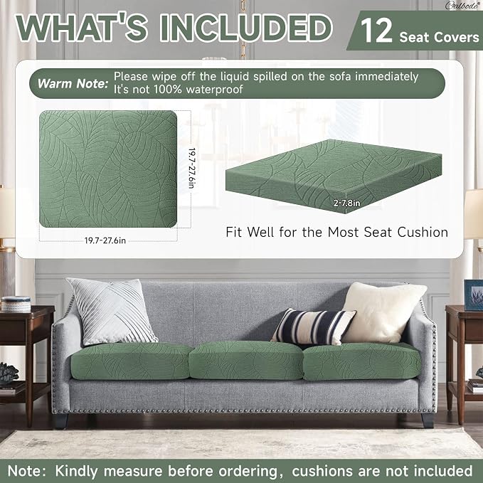 CALBODE 12Pcs Stretch Couch Cushion Covers, Water Resistant Outdoor Sofa - Image 2