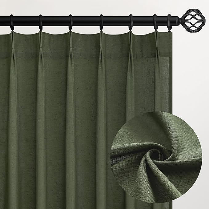 Olive Green Linen Curtains 84 Inches Long by Topfinel