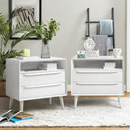 HULALA HOME End Table with Charging Station, Mid-Century Modern 2 Drawer and by HULALAHOME