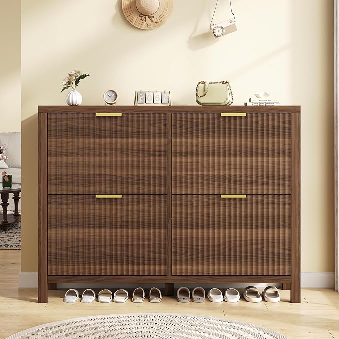 YOMILUVE Shoe Cabinet Storage for Entryway, Fluted Shoe Cabinet - Image 3
