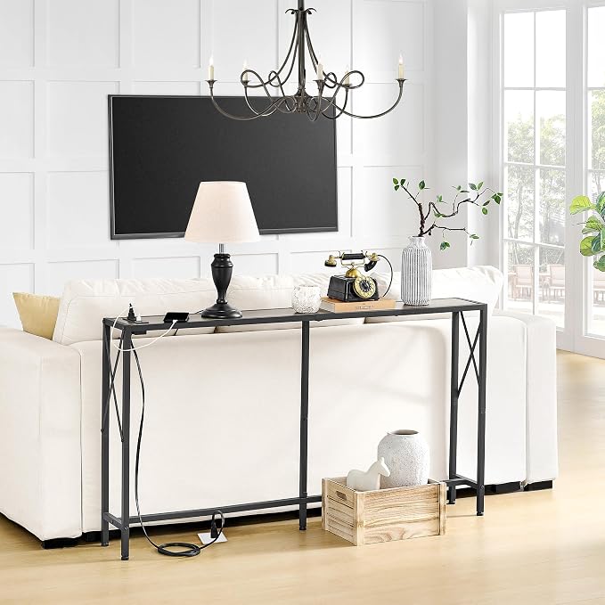 Gewudraw Sofa Table with Oulets and USB Ports, 55.1" Couch Table Behind Sofa - Image 9