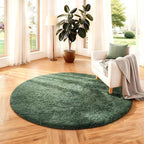 Ophanie Round Rug 4Ft Grey Green Circle Area Rug, Fluffy Fuzzy Bedroom Carpet by Ophanie