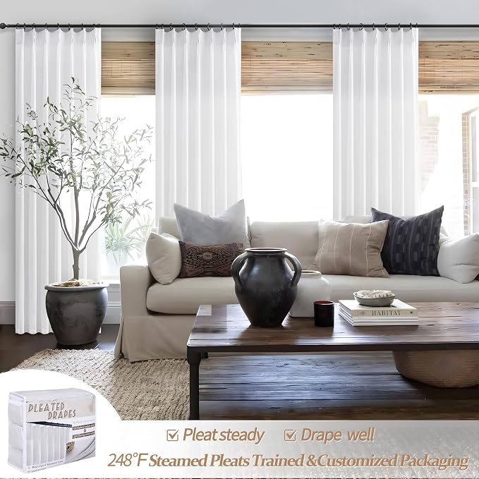 108 Inch White Linen Semi Sheer Curtains - Image 6
