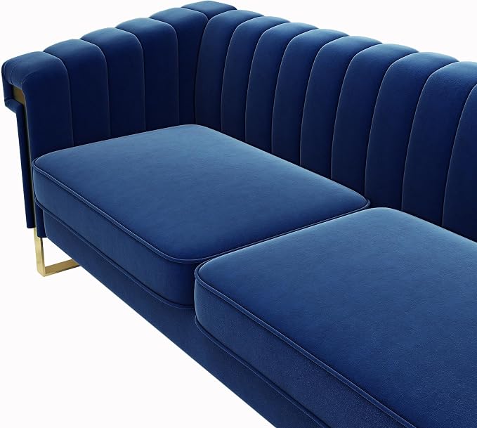 Mid-Century Modern Blue Velvet Sofa - Image 5