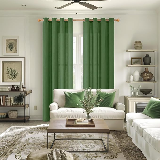 YoungsTex Forest Green Linen Curtains 80 Inches Long - Image 2