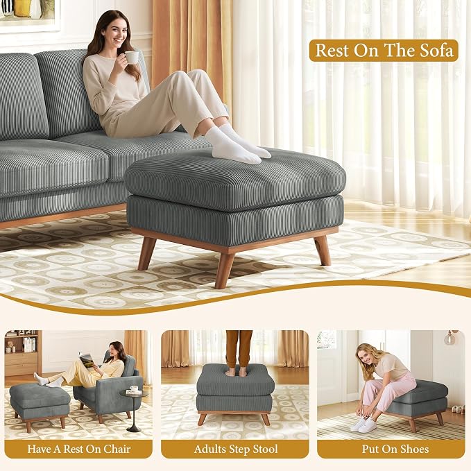 Vesgantti Large Ottoman for Modular Sofa, 29.5" Corduroy Ottoman - Image 6