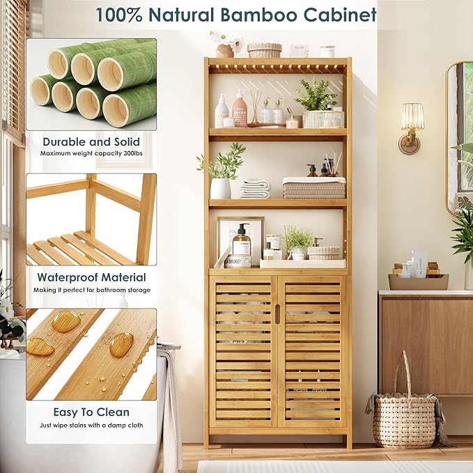 HIFIT Tall Bathroom Storage Cabinet, Corner Tall Cabinets Freestanding - Image 4