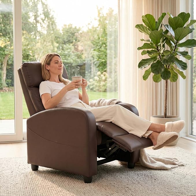 Sweetcrispy Recliner Chair PU Leather Recliner Sofa No Massage, Home Theater - Image 2