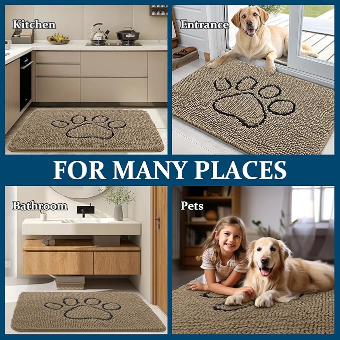 OLANLY Dog Door Mat for Muddy Paws 70x24, Paw Print Design Chenille Mud Mat | - Image 8