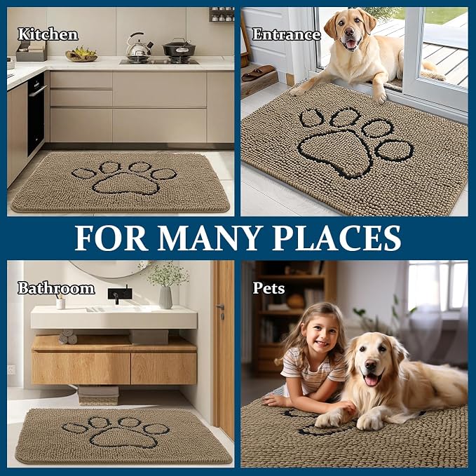 OLANLY Dog Door Mat for Muddy Paws 40x32, Paw Print Design Chenille Mud Mat | - Image 8