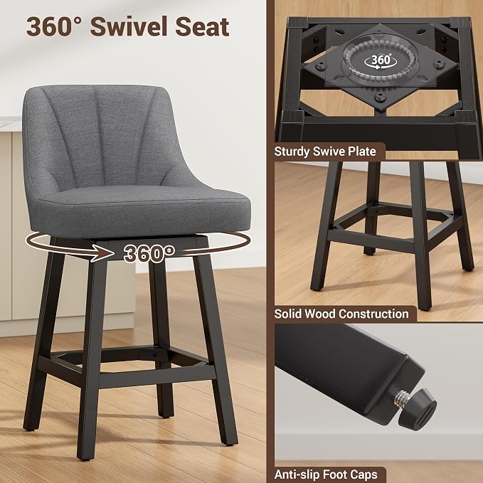 YaFiti Swivel Bar Stools Set of 3, 26 Inch Counter Height Bar Stools - Image 4