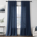 Denim Blue Linen Curtains 96 Inches Long 2 Panels Set by Nanspring