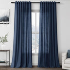 Denim Blue Linen Curtains 96 Inches Long 2 Panels Set by Nanspring