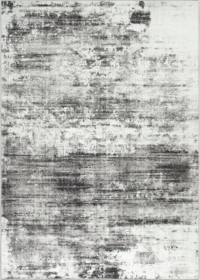 4x6 Area Rugs for Living Room: Washable Abstract Black Grey Badroom Carpet | - Image 7