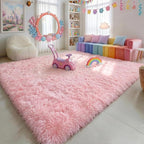 Amdrebio Pink Shag Plush Area Rug 6x9 - Image 5