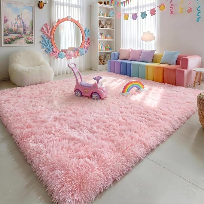Amdrebio Pink Shag Plush Area Rug 6x9 - Image 5