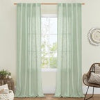 Fresh Green Linen Curtains for Living Room Bedroom 2 Panels | 84 inch Length by LAMIT