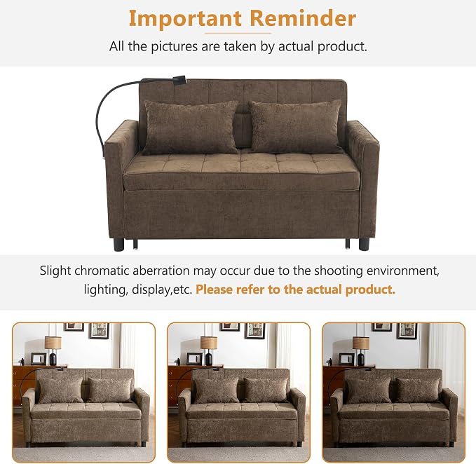 3 in 1 Convertible Sleeper Sofa Bed, 56.9" Small Pull Out Couch Bed - Image 9