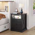 Nightstand Set 2 with Charging Station, Farmhouse End Side Table with 3 Drawers - Image 7