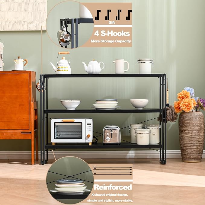 HCHQHS Bookshelf, 3-Tier Industrial Bookcase, Freestanding Horizontal - Image 5