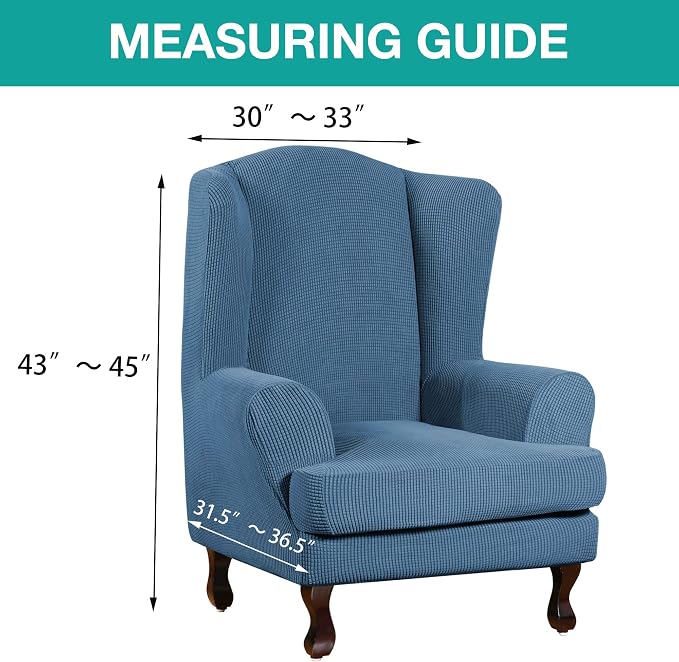 Turquoize Wingback Chair Covers 2 Piece Wing Chair Slipcover Stretch Slipcovers - Image 5