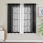 Furman Sheer Curtains 45 Inch Long 2 Panels Set, Airy Jacquard Clip Short Voile - Image 2