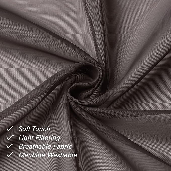 Chocolate Sheer Curtains 84 Inches Long 2 Panels Set, Rod Pocket Transparent - Image 3