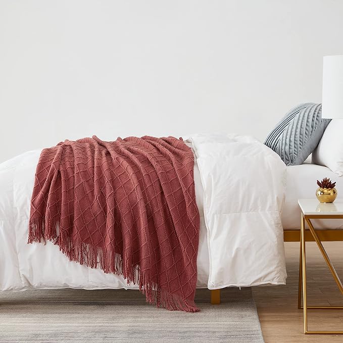 BOURINA Burgundy Throw Blanket 60x80 Inches Throw Textured Solid Soft Sofa - Image 2