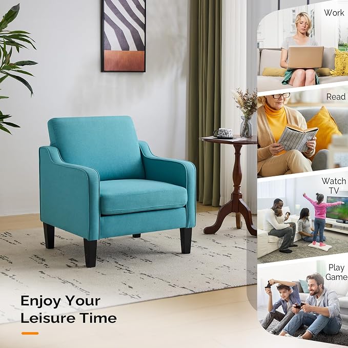 VINGLI Accent Chairs Set of 2 Living Room Chairs Teal Blue Reading Chair - Image 7
