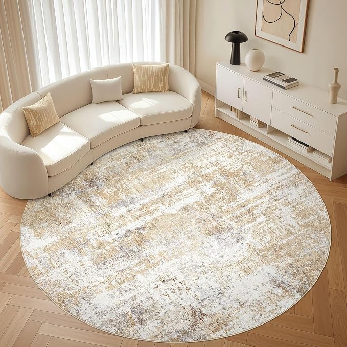 LOONGRUG Round Rug 7x7 Washable Large Neutral Modern Abstract Area Rugs | Soft by LOONGRUG