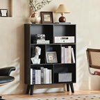 LEYAOYAO 7 Cube Black Bookshelf, 3 Tier Modern Bookcase - Image 4