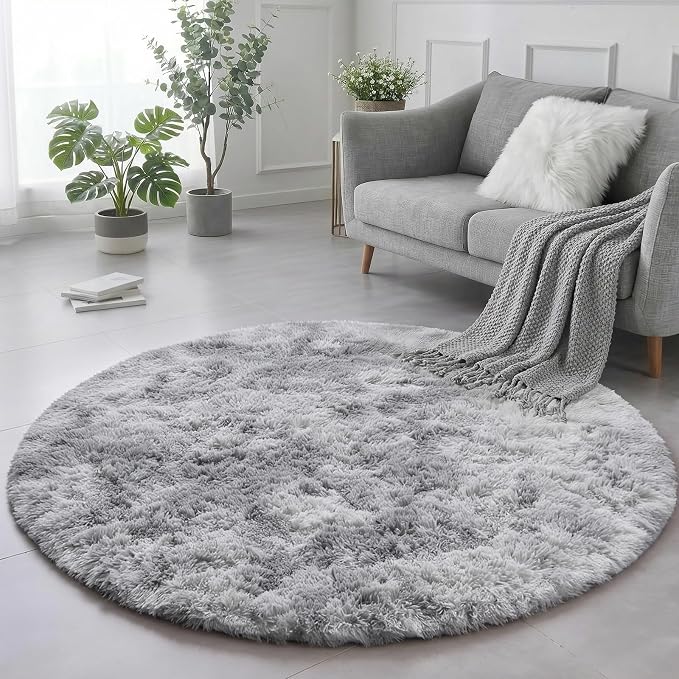Amdrebio Tie-Dyed Light Grey Large Round Rug 8Ft - Image 4