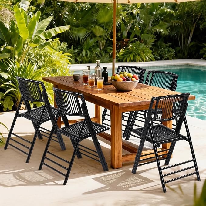 VINGLI Bamboo Folding Chair, Foldable Dining Wood Chairs Comfortable Seat - Image 8