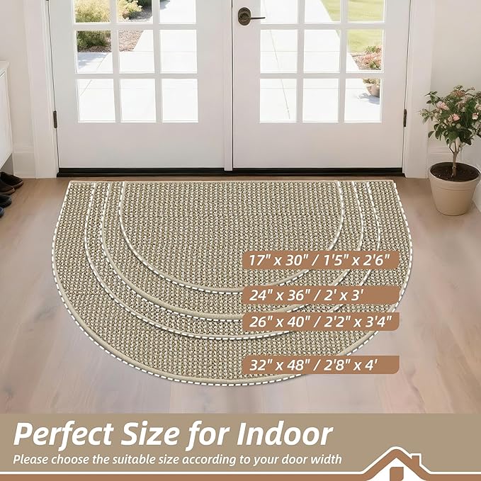 BEQHAUSE Dirt Trapper Door Mat 17" x 30" Half Circle Non Slip, Light Beige | - Image 2