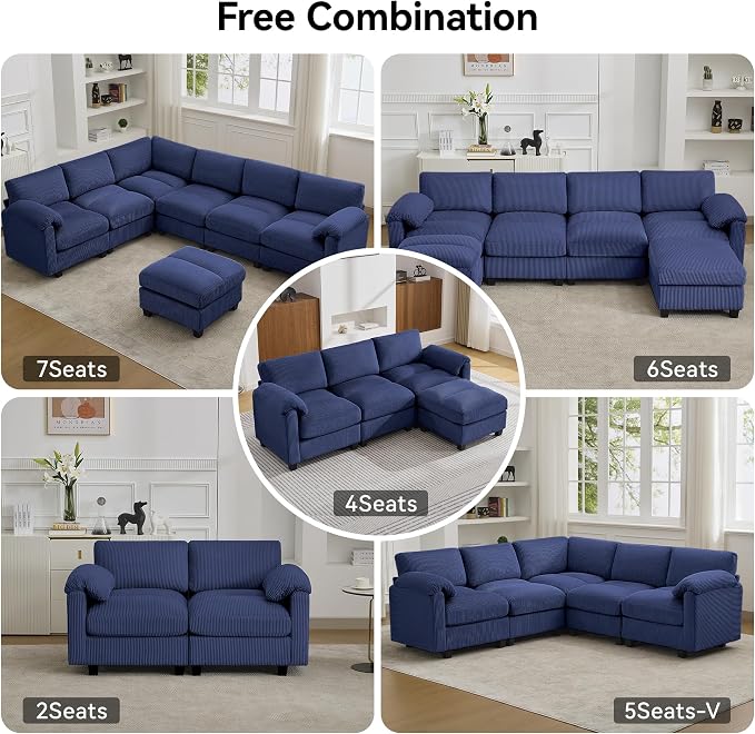 87.5'' L Shaped Modular Sectional Sofa, 3 Seater Cloud Couch - Image 7