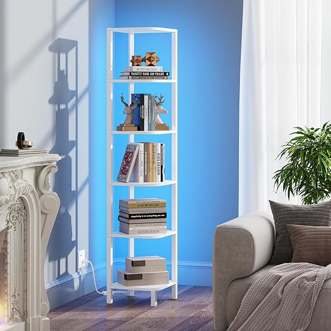 TUTOTAK Corner Shelf with LED Light, 6-Tier Corner Bookshelf - Image 7