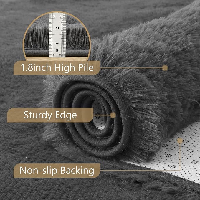 Noahas 5x7 Dark Grey Fluffy Soft Area Rug Non-Slip - Image 6