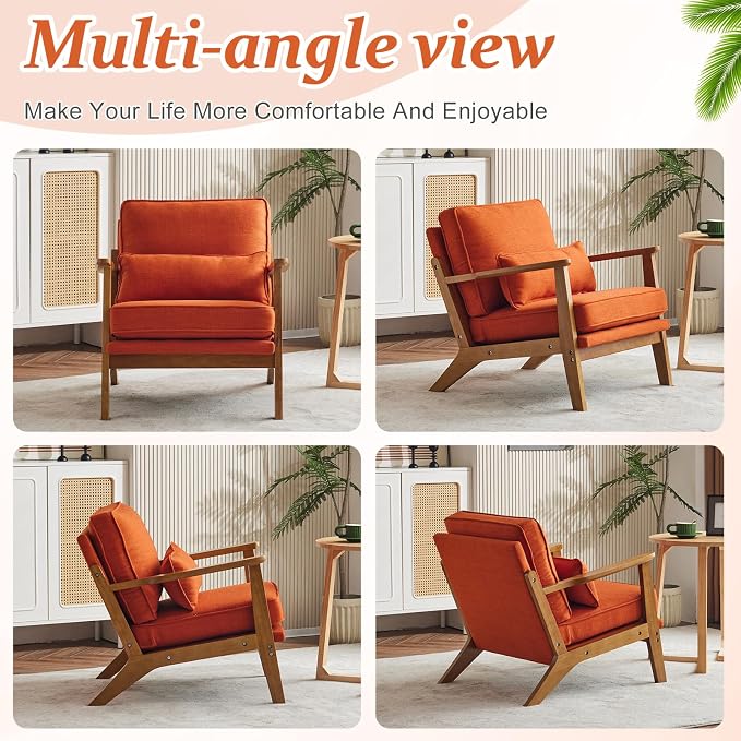 Vingli Solid Wood Wide Armrests Accent Chair Set of 2, Upholstered Mid Century - Image 8