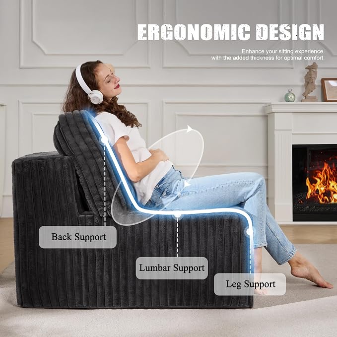 Single Sofa 1 Seat Couch with Deep Seat Memory Foam Cloud Chair with Pillows - Image 4
