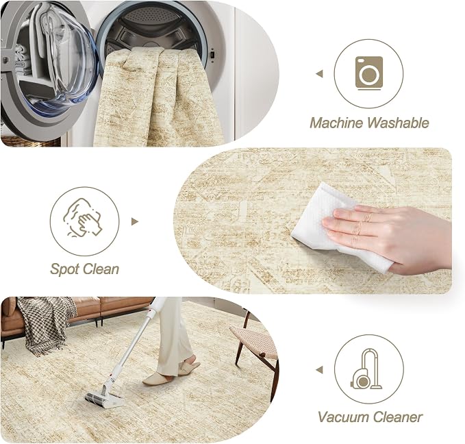 Soalmost 6x9 Area Rug for Living Room Washable Non-Slip Rugs Beige/Ivory | - Image 4
